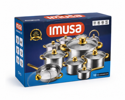 Juego de Ollas IMUSA de Acero Quirúrgico  – 12 Piezas + Tetera GRATIS